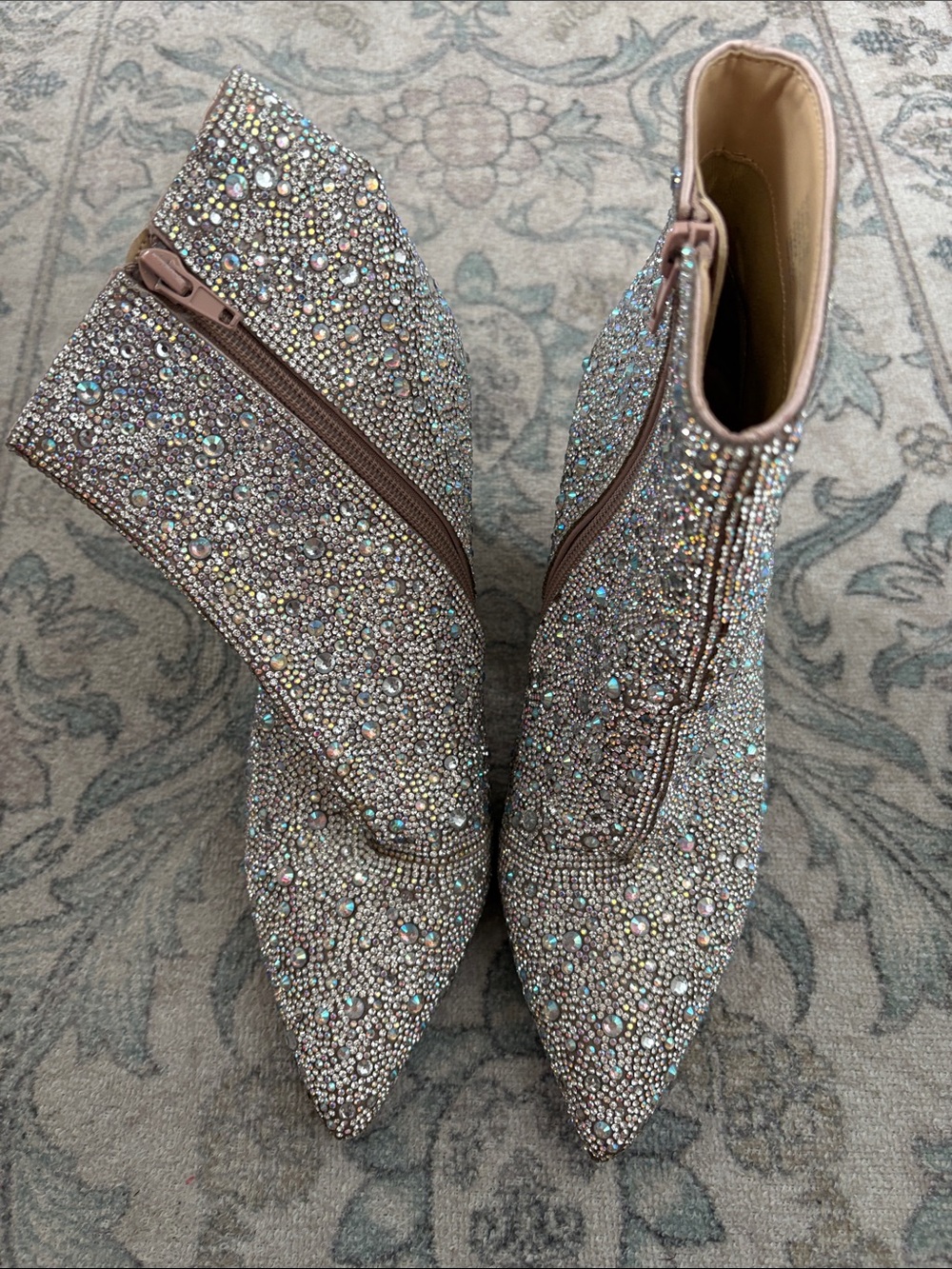 Betsey Johnson Crystal Embellished Ankle Boots - Silver Glitter